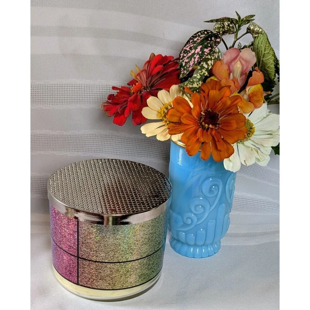 Bath & Body Works Unicorn Sprinkles 3-Wick Candle Holo Glitter Wrap Retired NEW - Picture 5 of 6